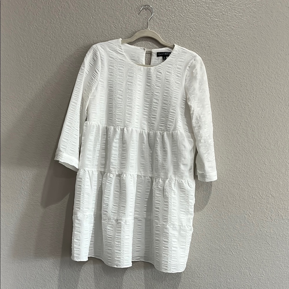 Crystal Doll White Above Knee tiered Mini Dress Size M chic Boho Chic TC0681